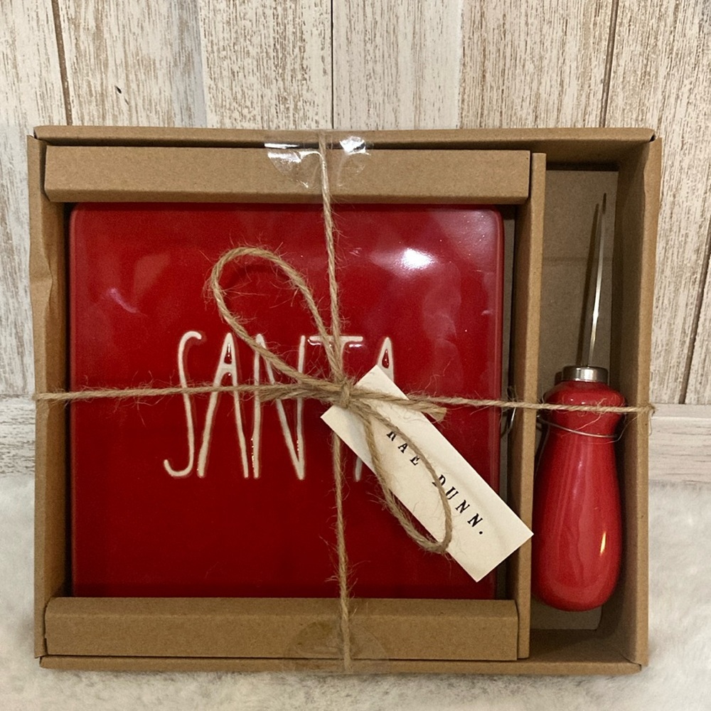 Rae Dunn Santa Cheese Board and Knife Set